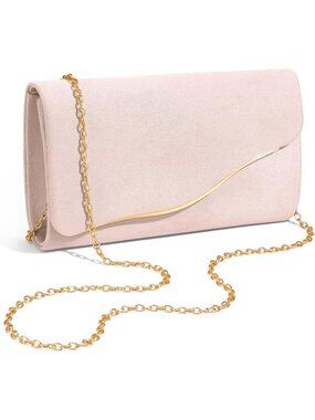 Women's Nude Formal Clutch Purse With Detachable Chain Strap Evening Bag